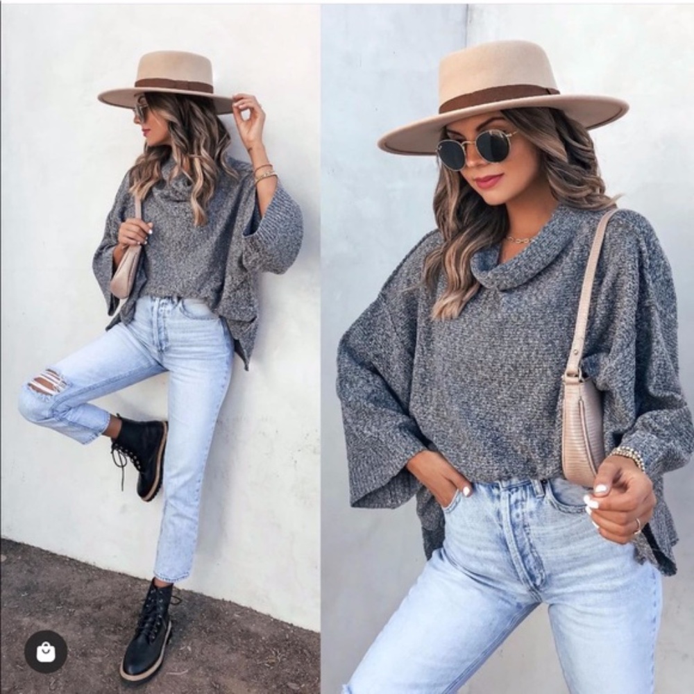 cowl neck wide sleeve knit sweater